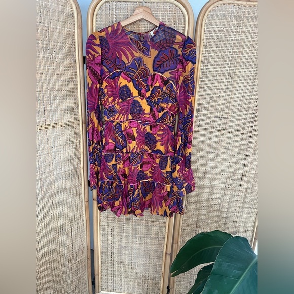 FARM Rio Yellow Fruit Dream Long Sleeve Mini Dress - Picture 5 of 12